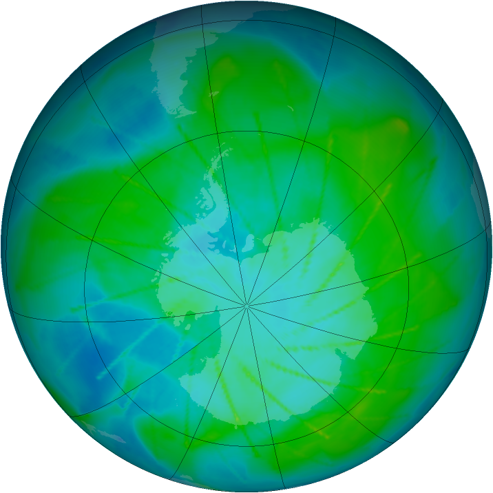 Antarctic ozone map for 13 January 2010